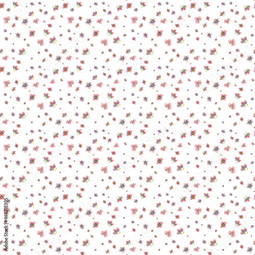 Cute watercolor little flowers on white background seamless pattern