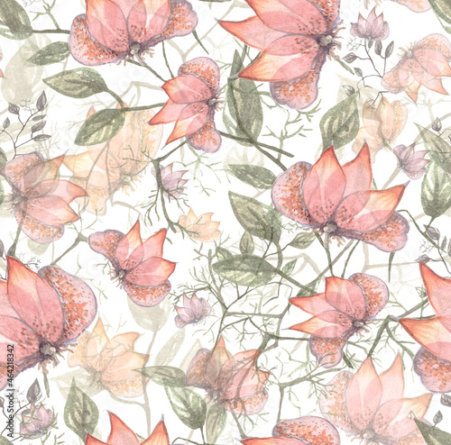 Elegant watercolor abstract flowers seamless pattern. Modern floral design