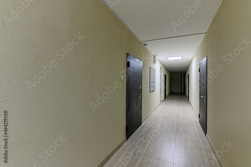 Russia, Moscow- May 03, 2020: interior room public place, house entrance. doors, walls, staircase corridors