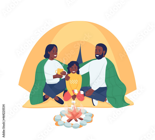 Family of campers semi flat color vector characters. Posing figures. Full body people on white. Hiking together isolated modern cartoon style illustration for graphic design and animation