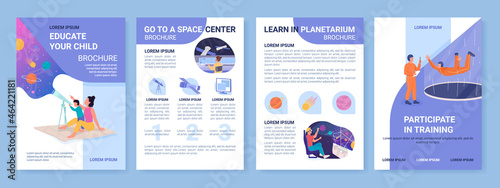 Space education for children flat vector brochure template. Flyer, booklet, printable leaflet design with flat illustrations. Magazine page, cartoon reports, infographic posters with text space photo