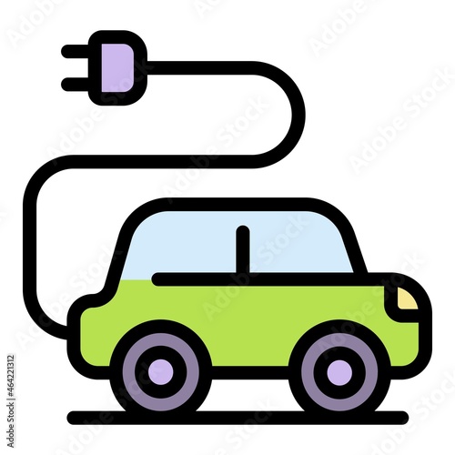 Car with plug icon. Outline car with plug vector icon color flat isolated
