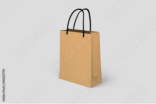 Cardboard or paper shopping bag Mock up isolated on grey background. Zero waste concept. 3d rendering.