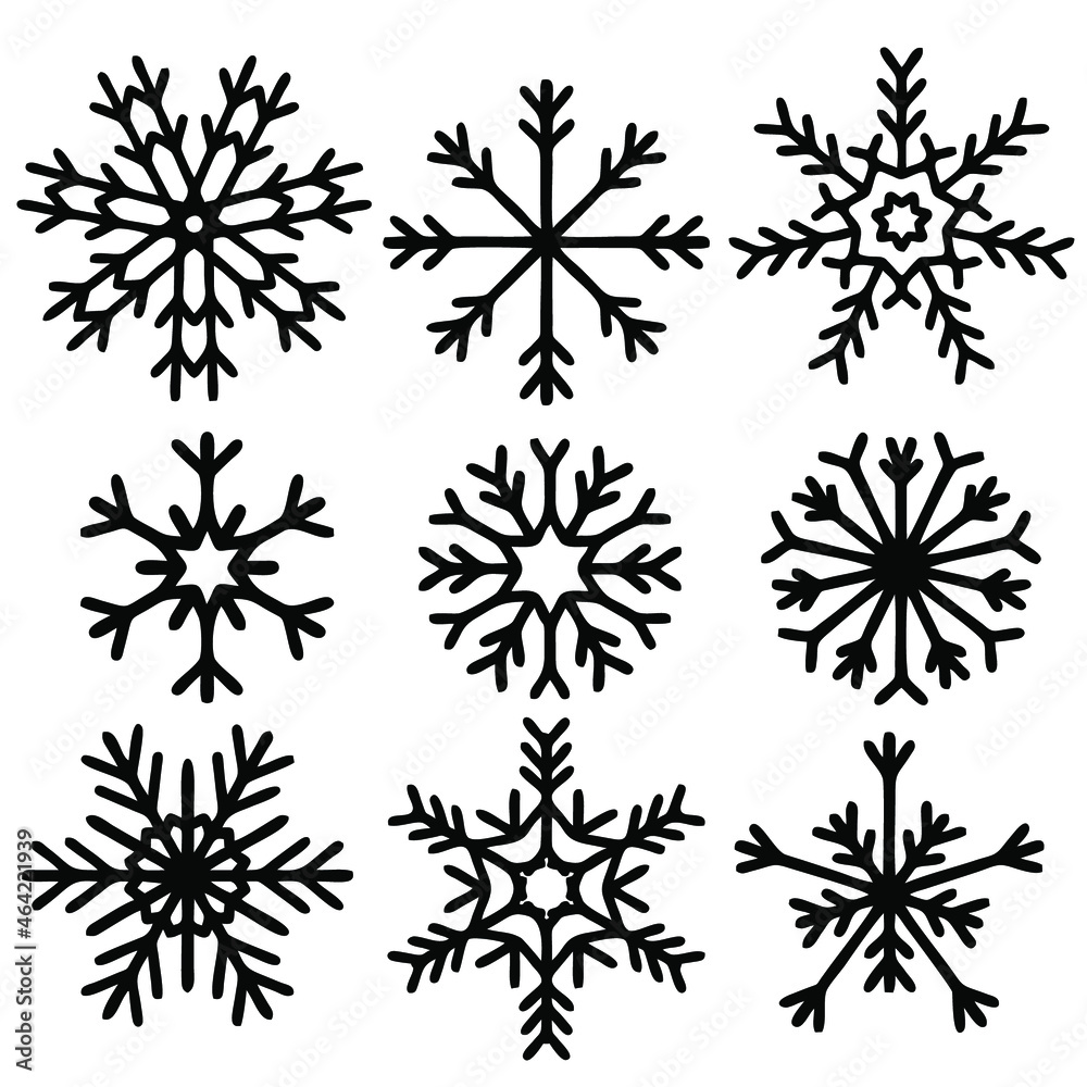 Obraz premium Set of nine snowflake's icon. Abstract vector illustration