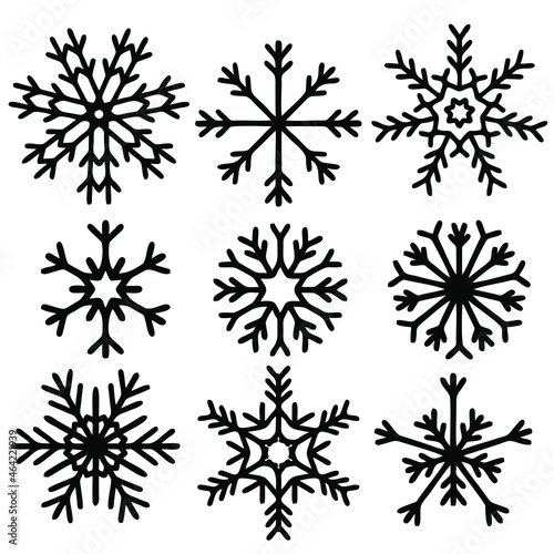 Set of nine snowflake's icon. Abstract vector illustration