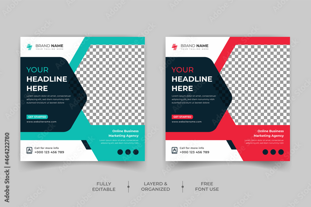 Obraz premium Digital marketing Business corporate & Creative Online learning courses social media Post design template.