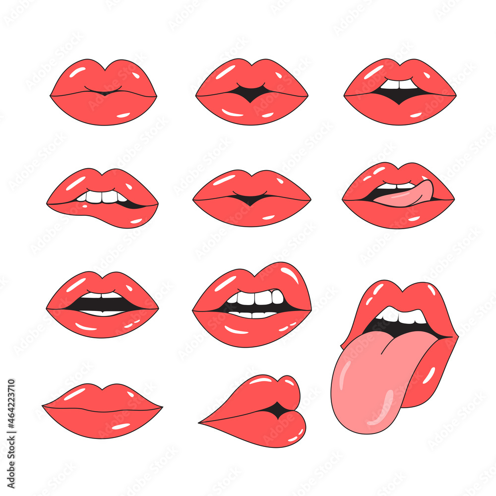 Lips icon set isolated on white background. Collection of different lips for web site, t shirt, logo and decoration. Lips vector illustration Lips icon set isolated on white background. Collection of different lips for web site, t shirt, logo and decoration. Lips vector illustration