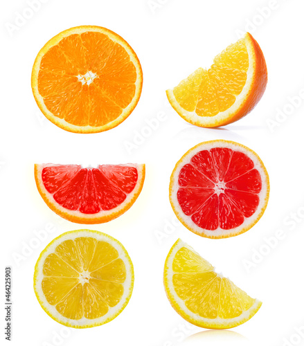 Orange lemon grapefruit slice isolated on white