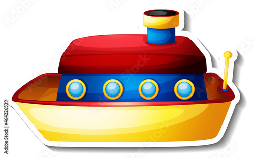 Boat toy cartoon sticker on white background