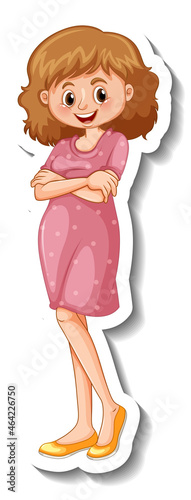 A sticker template with a woman wearing pink dress in standing pose