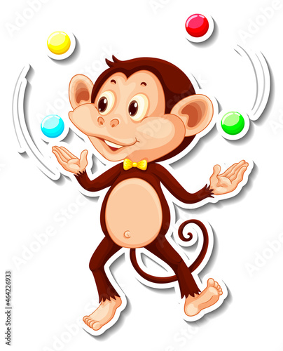 Monkey juggling balls cartoon character sticker