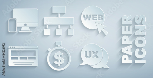 Set Time is money, Web and graphic design, UI or UX, Site map and Monitor mobile icon. Vector