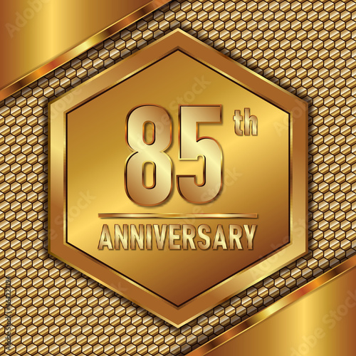 85th Anniversary with very luxurious gold metal texture background, logo vector template
