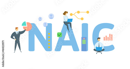 NAIC, National Association of Insurance Commissioners. Concept with keyword, people and icons. Flat vector illustration. Isolated on white.