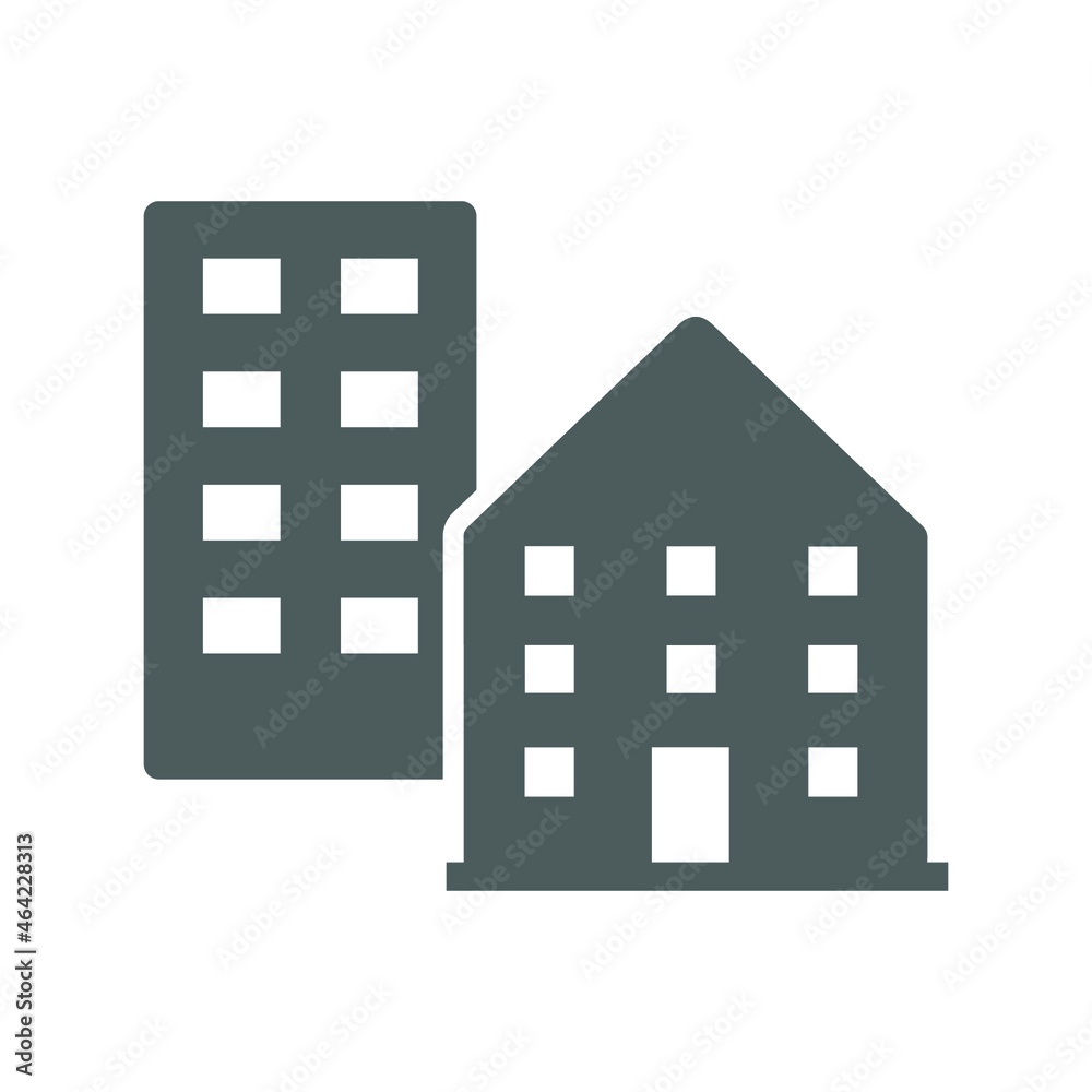 Town, city, buildings icon. Gray vector graphics.