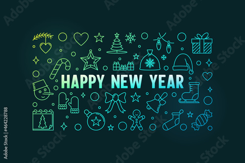 Fototapeta Naklejka Na Ścianę i Meble -  Happy New Year horizontal outline concept colored design