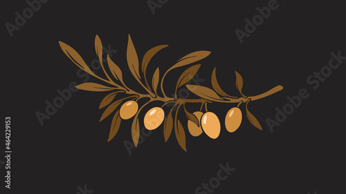 Olive antique symbol. Vector golden branch, leaves