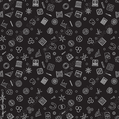 Science and STEM Education vector dark seamless pattern