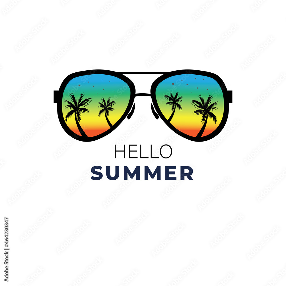 flat illustration of glasses, summer, and posters used for printing