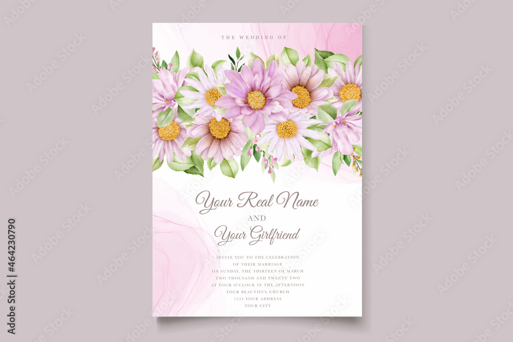 hand draw watercolor daisy invitation card set 