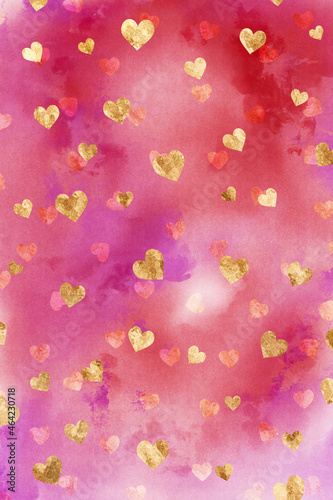 Abstract Valentines Day Background with Golden Hearts
