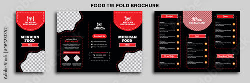 Tri-fold restaurant food menu pamphlet brochure design template. Fastfood healthy meal delicious food, dessert, vector tri-fold design in A4 size print-ready template. photo