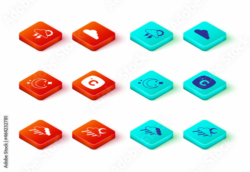 Set Cloud with rain, and moon, Moon stars, Celsius, and Storm icon. Vector