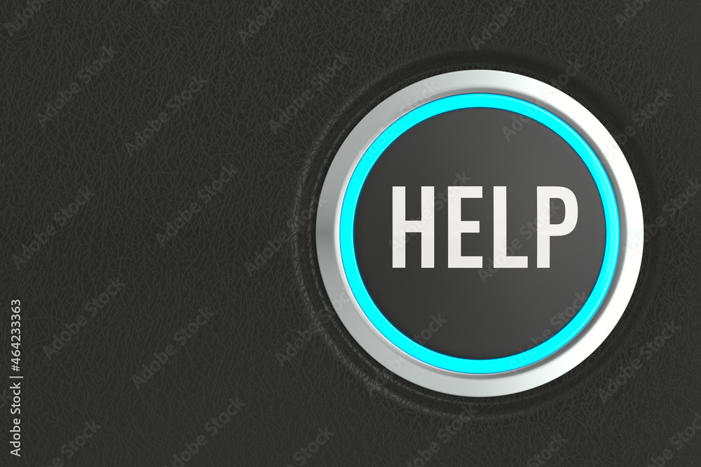 push button with text help on dark background. 3D illustration push button with text help on dark background. 3D illustration