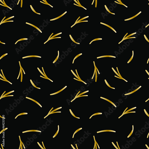 Vector seamless pattern with Christmas Floral hand drawn golden line on black background.Flowers repeating print in doodle style.Design for textiles,packaging,wrapping paper,scrapbook paper. 