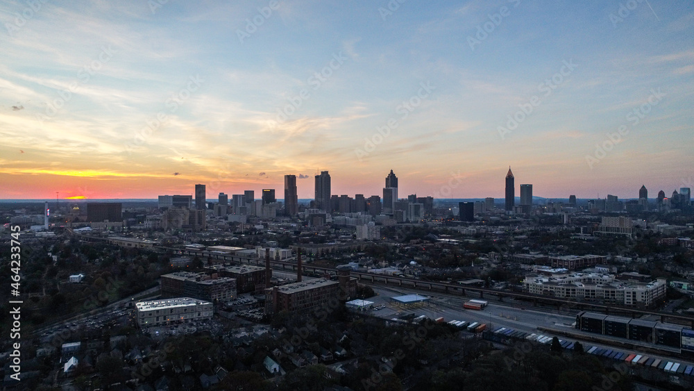 Downtown Atlanta, 2021, Aerial View of Cityscape and Roads