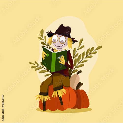 Illustration Halloween épouvantail citrouille