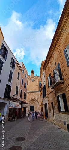 alley and church of Ciutadella, Menorca, Balearic Islands, Spain.