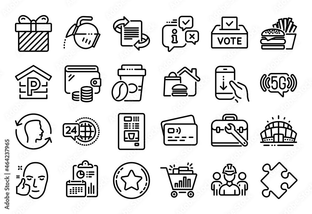 Vector set of Loyalty star, Face id and Coffee pot line icons set. Calendar report, Money wallet and Credit card tag. Seo shopping, Healthy face and 5g wifi icons. Vector Vector set of Loyalty star, Face id and Coffee pot line icons set. Calendar report, Money wallet and Credit card tag. Seo shopping, Healthy face and 5g wifi icons. Vector