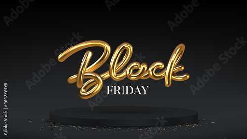 Black Friday Sale banner template. Realistic 3d lettering. Black Friday lettering for decoration promotional discount event. Vector illustration for decoration sale banners, cards, posters, flyers.