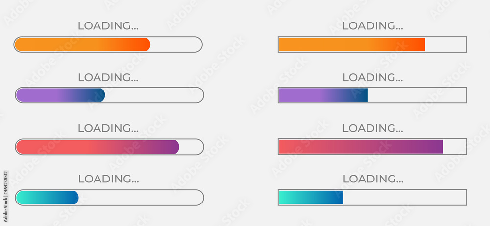 Website graphic progress loading bar. Set of flat download indicator. Vector illustration Website graphic progress loading bar. Set of flat download indicator. Vector illustration