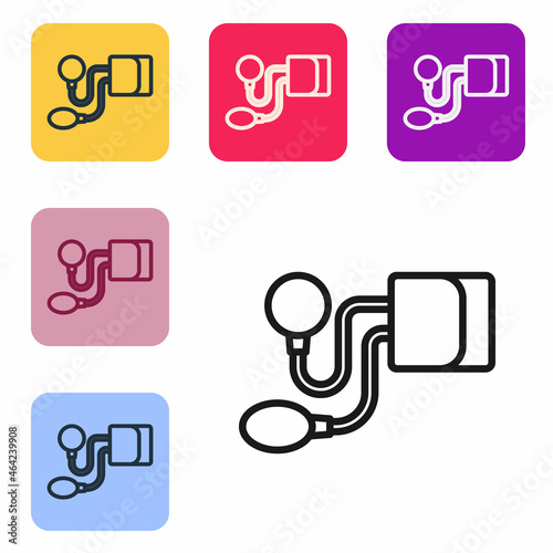 Black line Blood pressure icon isolated on white background. Set icons in color square buttons. Vector