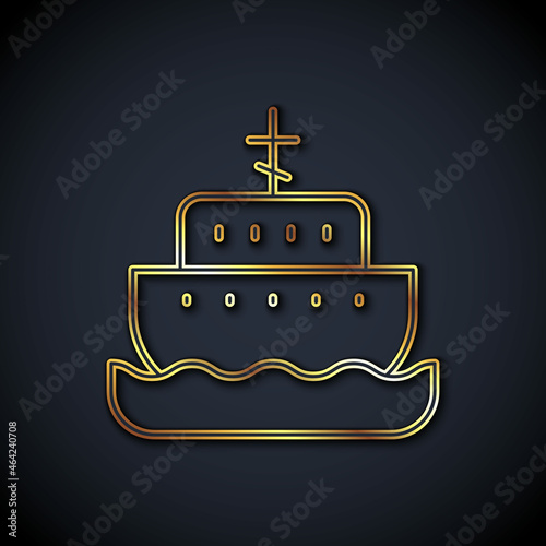 Gold line Ark of noah icon isolated on black background. Wood big high cargo. Vector