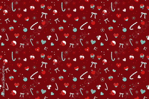 Seamless festive background with christmas sweets and decoration.