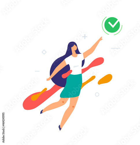 Pgirl strives for her dream social networks set of icons, illustration. Smartphones tablets user interface social media.Flat illustration Icons infographics. Landing page site print poster.