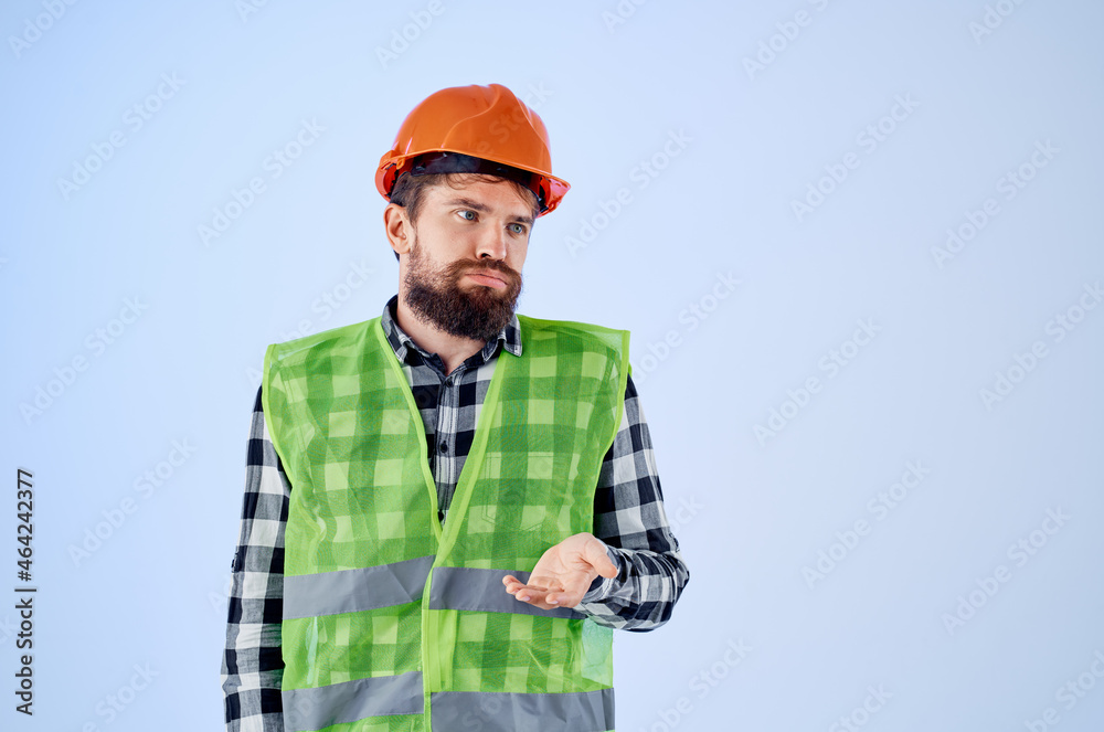 emotional man in working uniform construction building profession Studio