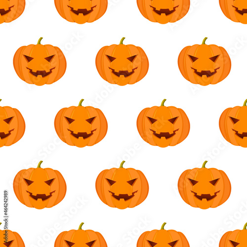 Halloween night lantern seamless pattern. Pumpkin with a scary orange face. Evil Halloween character, in cartoon style. Children s entertainment evening for the holiday.