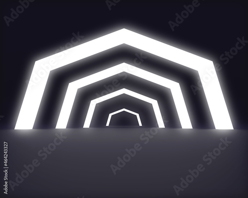Abstract render 3d studio on black background with light on the floor. illustration for banner, poster, and wallpaper. Display for product.