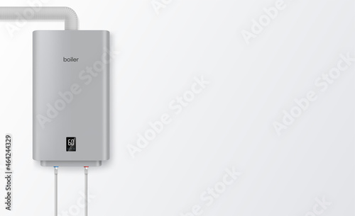 Electronic water heater realistic vector illustration. Modern household appearance for warming aqua