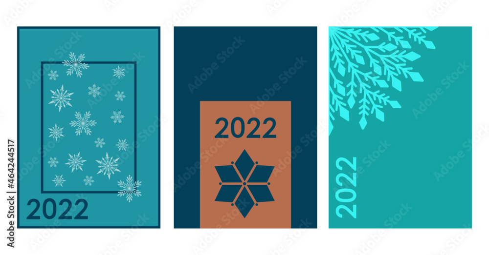 new Years banner in blue tones with snowflakes 2022, notebook cover layout, greeting card concept, vector illustration
