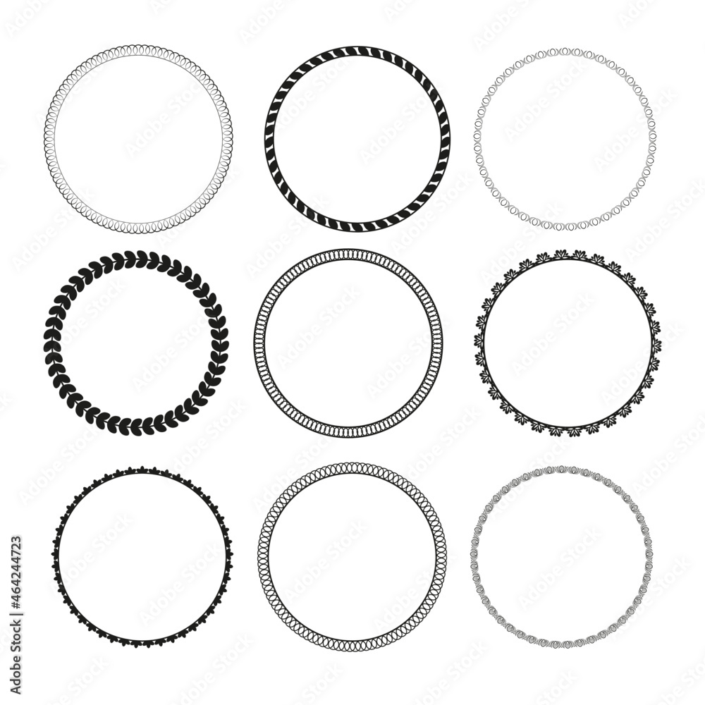 a set of ornaments of decorative elements arranged in a circle, black outline isolated on a white background, vector illustration a set of ornaments of decorative elements arranged in a circle, black outline isolated on a white background, vector illustration