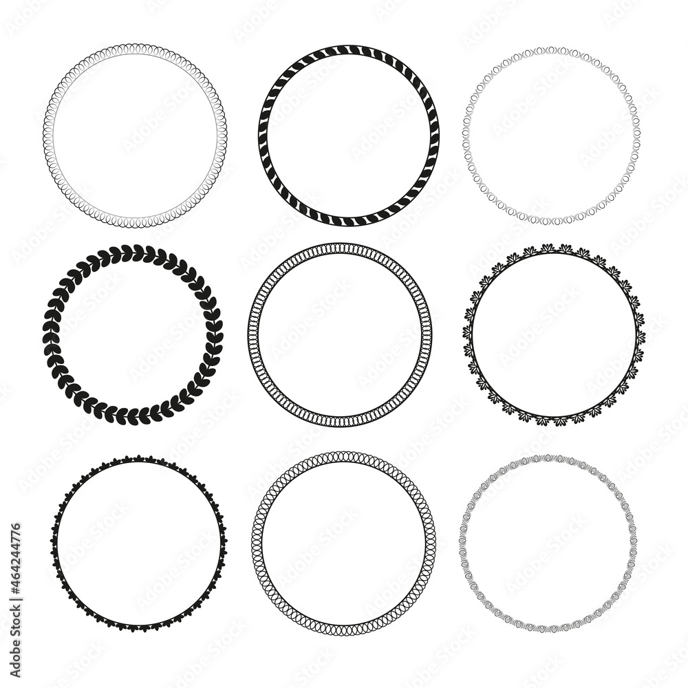 a set of ornaments of decorative elements arranged in a circle, black outline isolated on a white background, vector illustration a set of ornaments of decorative elements arranged in a circle, black outline isolated on a white background, vector illustration