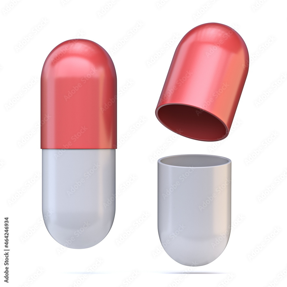 Closed and open drug capsule 3D Closed and open drug capsule 3D