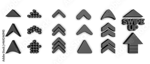 Arrow Set Swipe Up - Different Flat Black 3D Illustrations - Isolated On White Background