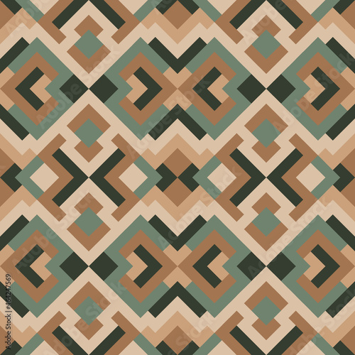Mosaic seamless texture. Abstract pattern. Vector geometric background of triangles in brown, beige and green colors