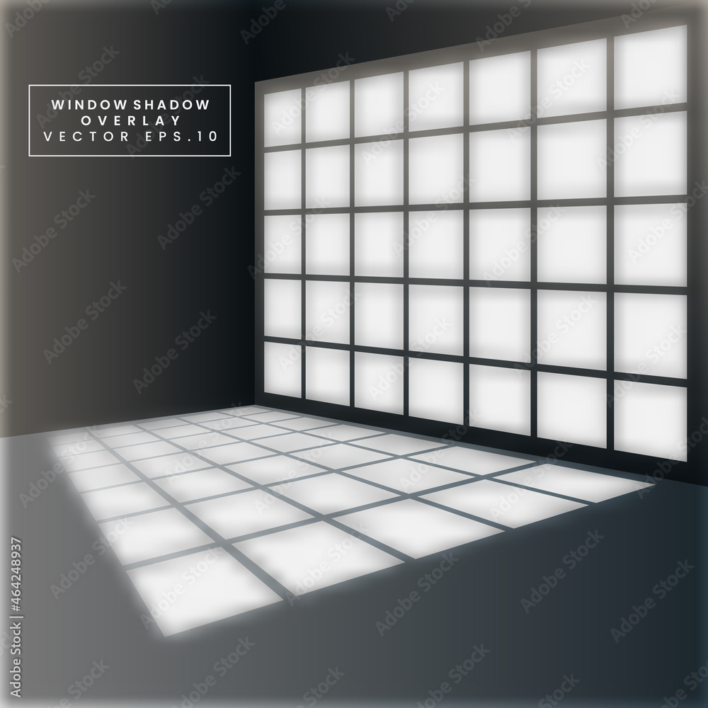 Vector Illustration of realistic office window light and shadow. Shadow overlay effect. Long shadow light on the floor. Natural lighting scene. Blank background for design. Vector Illustration of realistic office window light and shadow. Shadow overlay effect. Long shadow light on the floor. Natural lighting scene. Blank background for design.